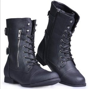 TWISTED Black Lace-up Combat Boots-women’s